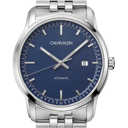 Calvin Klein Infinite Herrenuhr, Automatikuhr mit 42mm Gehäuse, Swiss Made, stilvolles Design, dunkles Zifferblatt und Edelstahlarmband