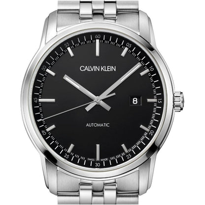 Calvin Klein Infinite Herrenuhr 42mm mit Schweizer Uhrwerk, Edelstahlarmband und schwarzem Zifferblatt, Swiss Made.