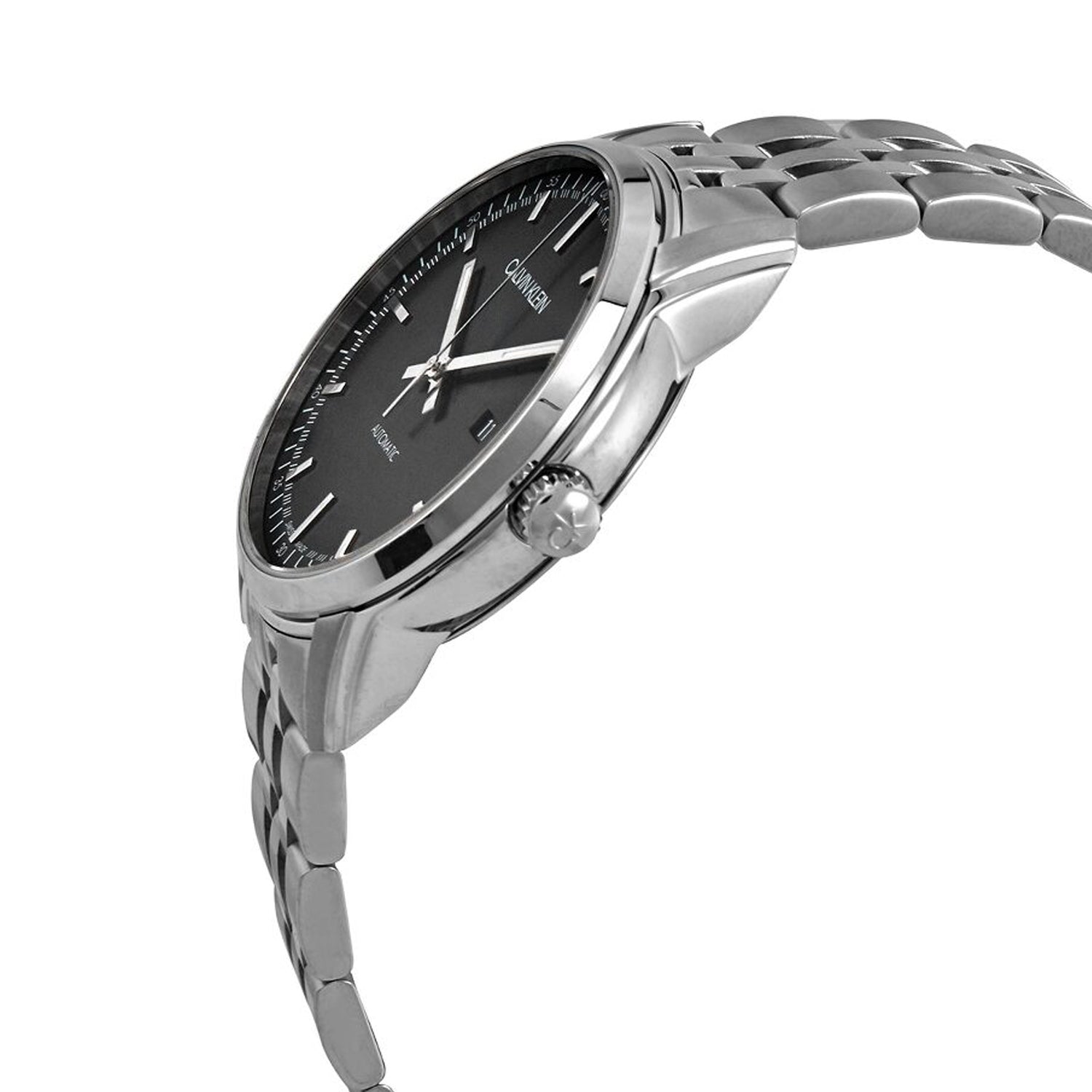 Calvin Klein Infinite Herrenuhr mit 42mm Edelstahlgehäuse, Swiss Made, automatisches Uhrwerk, schwarzes Zifferblatt und Armband