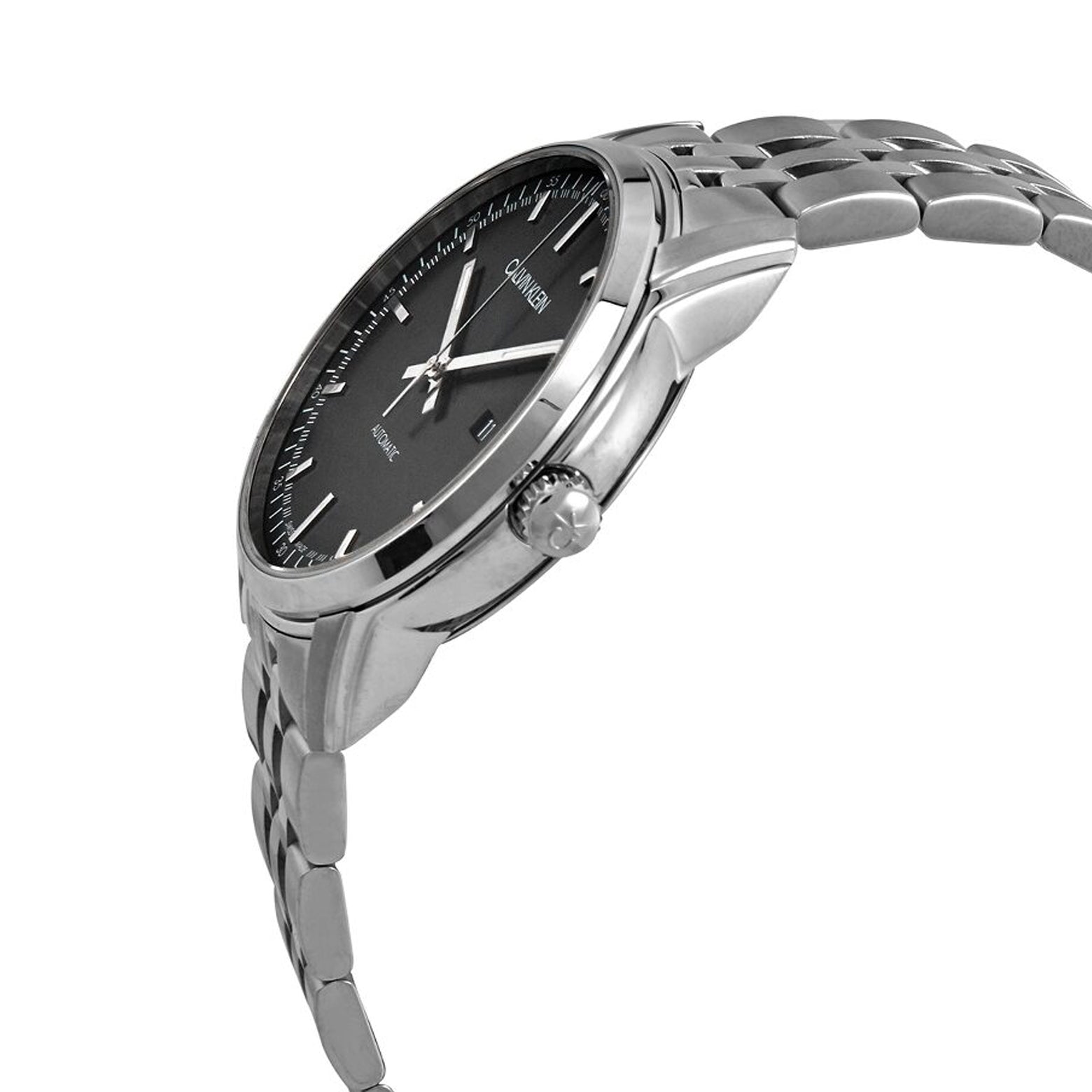 Calvin Klein Infinite Herrenuhr mit 42mm Edelstahlgehäuse, Swiss Made, automatisches Uhrwerk, schwarzes Zifferblatt und Armband