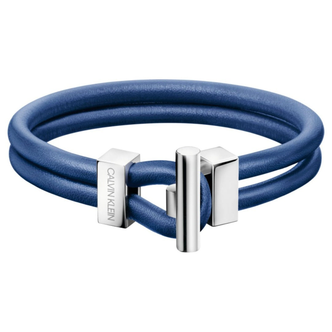 Calvin Klein Anchor Armband für Damen und Herren, Edelstahl und Leder, blauer Farbton, modisches Accessoire.