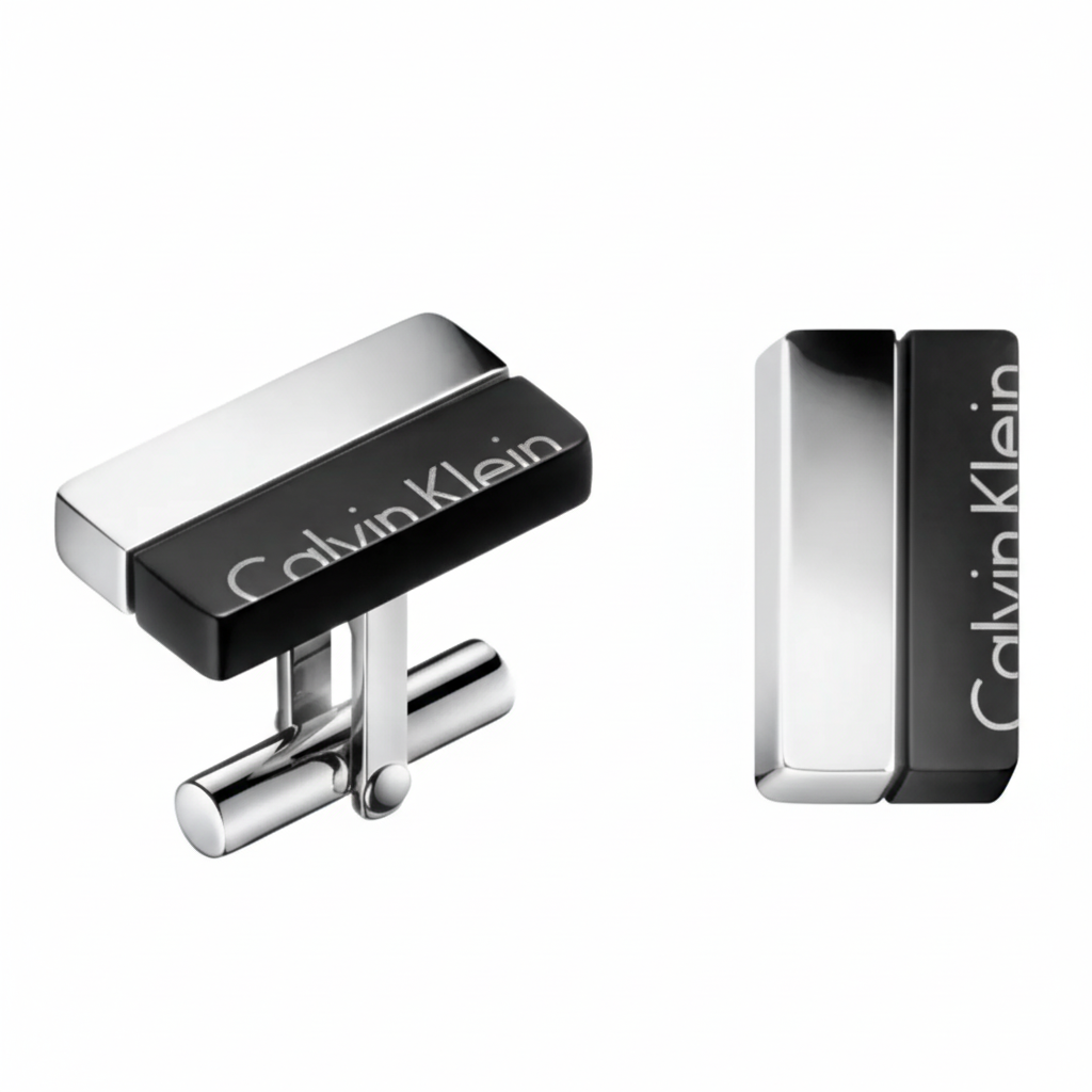 Calvin Klein Boost Manschettenknöpfe für Herren aus Edelstahl in Silber und Schwarz, stilvoll und elegant.