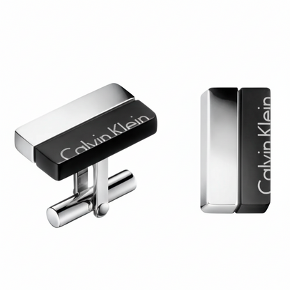 Calvin Klein Boost Manschettenknöpfe für Herren aus Edelstahl in Silber und Schwarz, stilvoll und elegant.