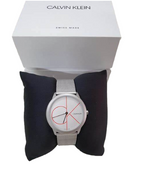 Calvin Klein Damenarmbanduhr mit minimalistischem Design, weißem Ziffernblatt, Quarzwerk und elegantem Armband