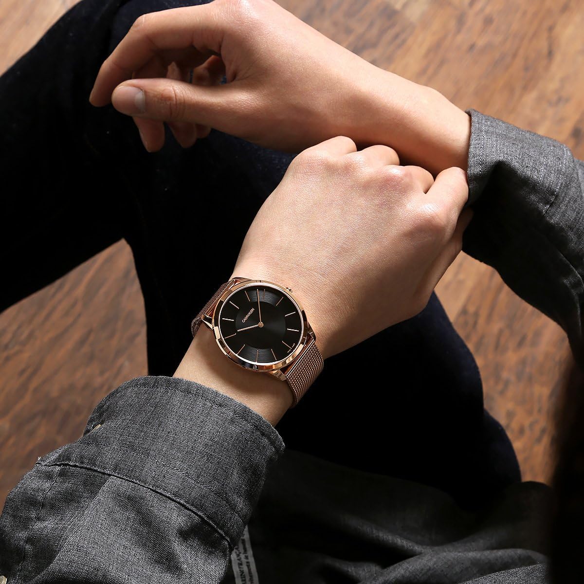 Calvin Klein Minimal Herrenuhr mit 43mm Quarzwerk, Swiss Made, schlichtes Design, Edelstahlarmband, elegante Uhr für Männer