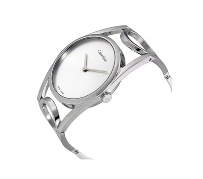 Calvin Klein Damenuhr mit Quarzwerk, 32,5 mm Gehäuse, Swiss Made, elegantes Design, auf weißem Hintergrund.
