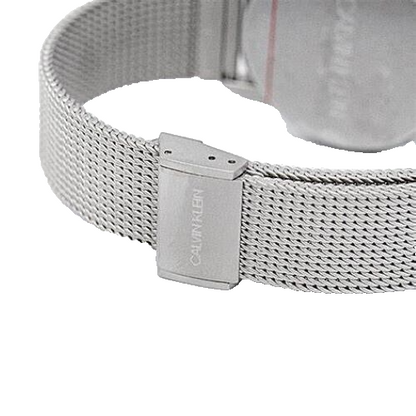Calvin Klein City Herrenuhr mit 40mm Quarzwerk, Swiss Made, dunkles Zifferblatt und silbernes Armband, elegante Herrenuhr