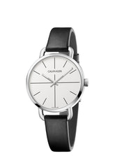 Calvin Klein Even Damenuhr mit 36mm Gehäuse, Swiss Made, Quarzuhr mit elegantem Design, silbernem Zifferblatt und Lederarmband