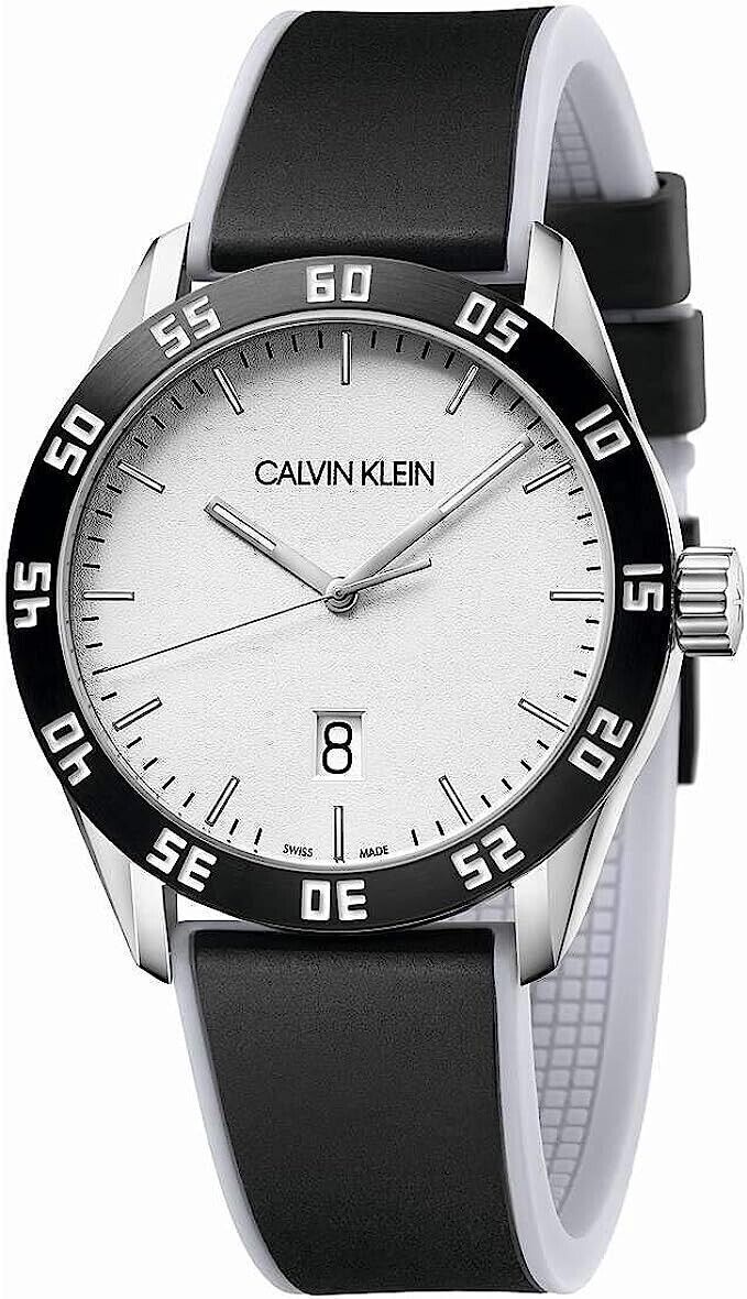 Calvin Klein Quarzuhr 42mm Swiss Made mit schwarzem Zifferblatt und Edelstahlarmband, elegante Herrenuhr