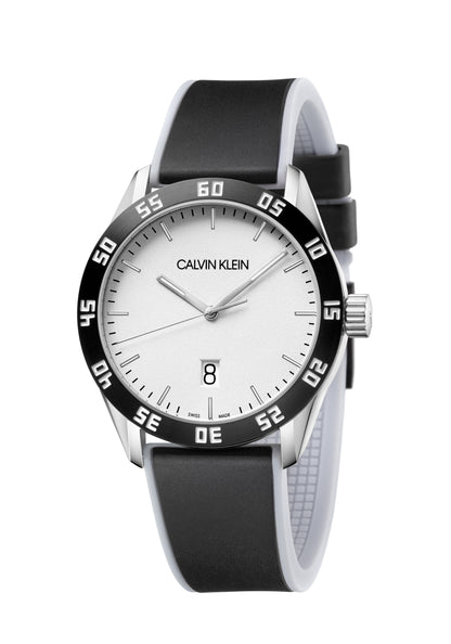 Calvin Klein Quarzuhr 42mm Swiss Made mit schwarzem Zifferblatt und Edelstahlarmband, elegante Herrenuhr