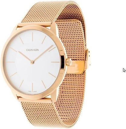Calvin Klein Minimal Herrenuhr mit 43mm Edelstahlgehäuse, gold-rosé Armband, Swiss Made, Quarzuhr, Modell K3M2T626