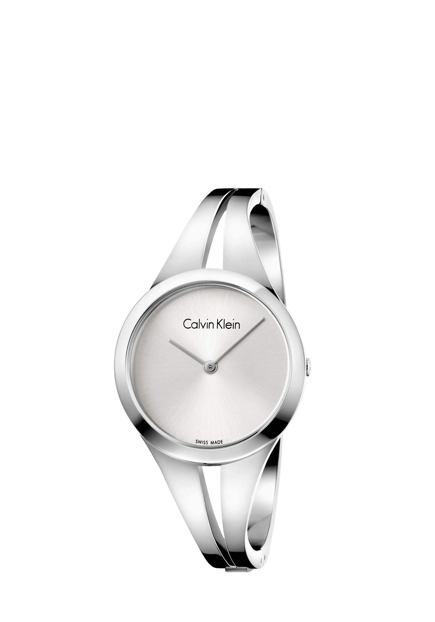 Calvin Klein Quarzuhr Swiss Made mit schwarzem Zifferblatt und Edelstahlarmband, elegante Damen- oder Herrenuhr.