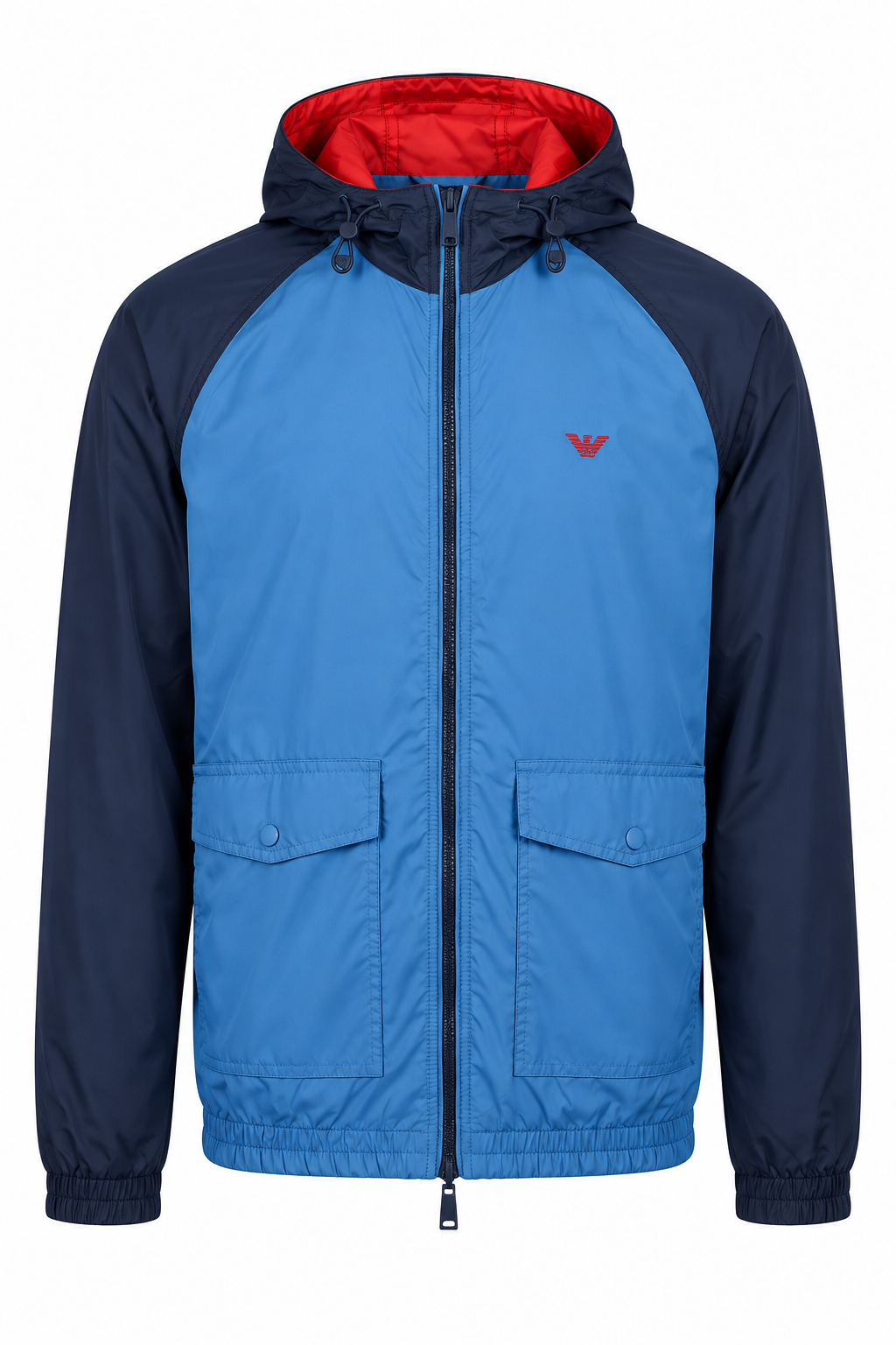 Armani Jeans Herrenjacke Windbreaker wendbar mit Kapuze Blau Schwarz