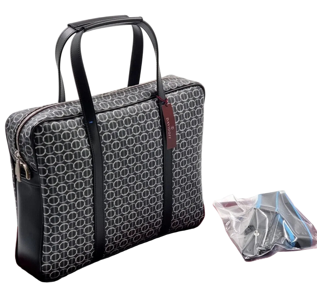 Schwarze Davidoff Colorama Business Tasche mit Reißverschluss, elegante Ledertasche für Geschäftsunterlagen.