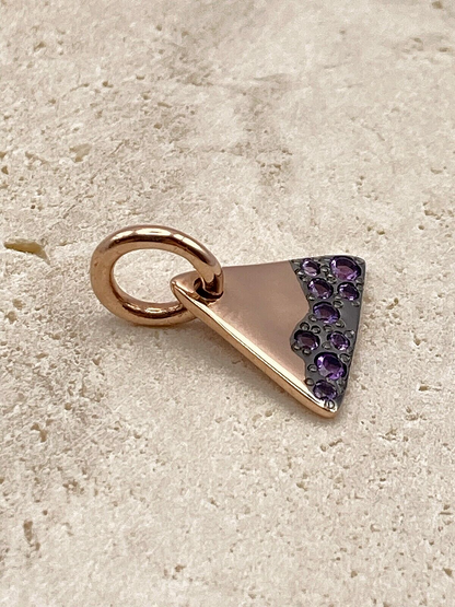 Dodo Precious Tag aus 9 Karat Gold mit violettem Amethyst, elegantes Schmuckstück, detailreiche Schmuckanhänger.