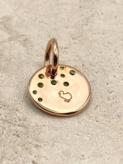 Dodo Precious Tag Charm aus 9 Karat Gold mit Tsavoriten, elegantes Schmuckstück für Damen, detailreiche Goldanhänger.
