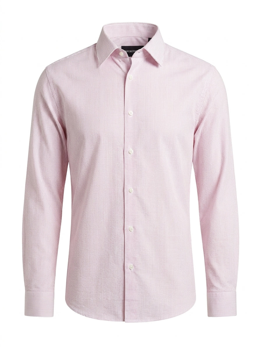 Emporio Armani Herrenhemd Rot-Weiß gestreift — ghost