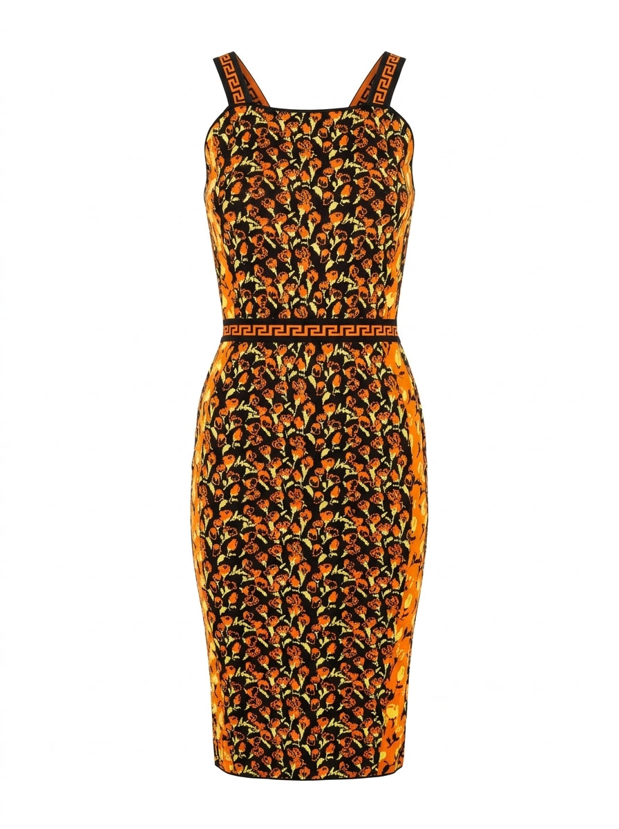 Versace Kleid Blumenmuster Orange Schwarz — ghost