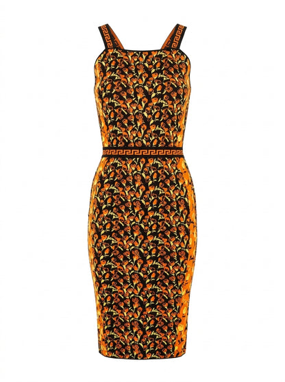 Versace Kleid Blumenmuster Orange Schwarz — ghost