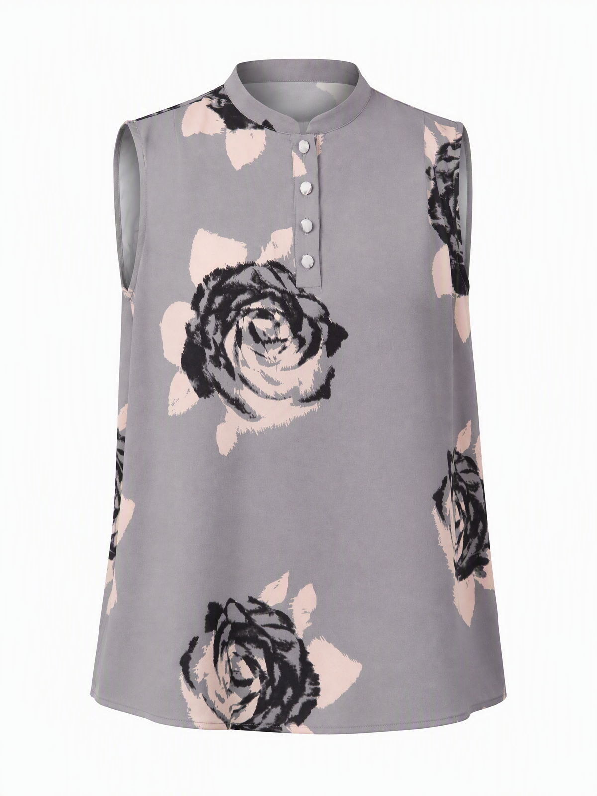 Armani Jeans Bluse Damen ärmellos Rosen-Print Grau — ghost