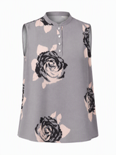 Armani Jeans Bluse Damen ärmellos Rosen-Print Grau — ghost