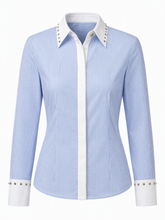 Versace Bluse Blau-Weiß Gestreift mit Verzierungen — ghost