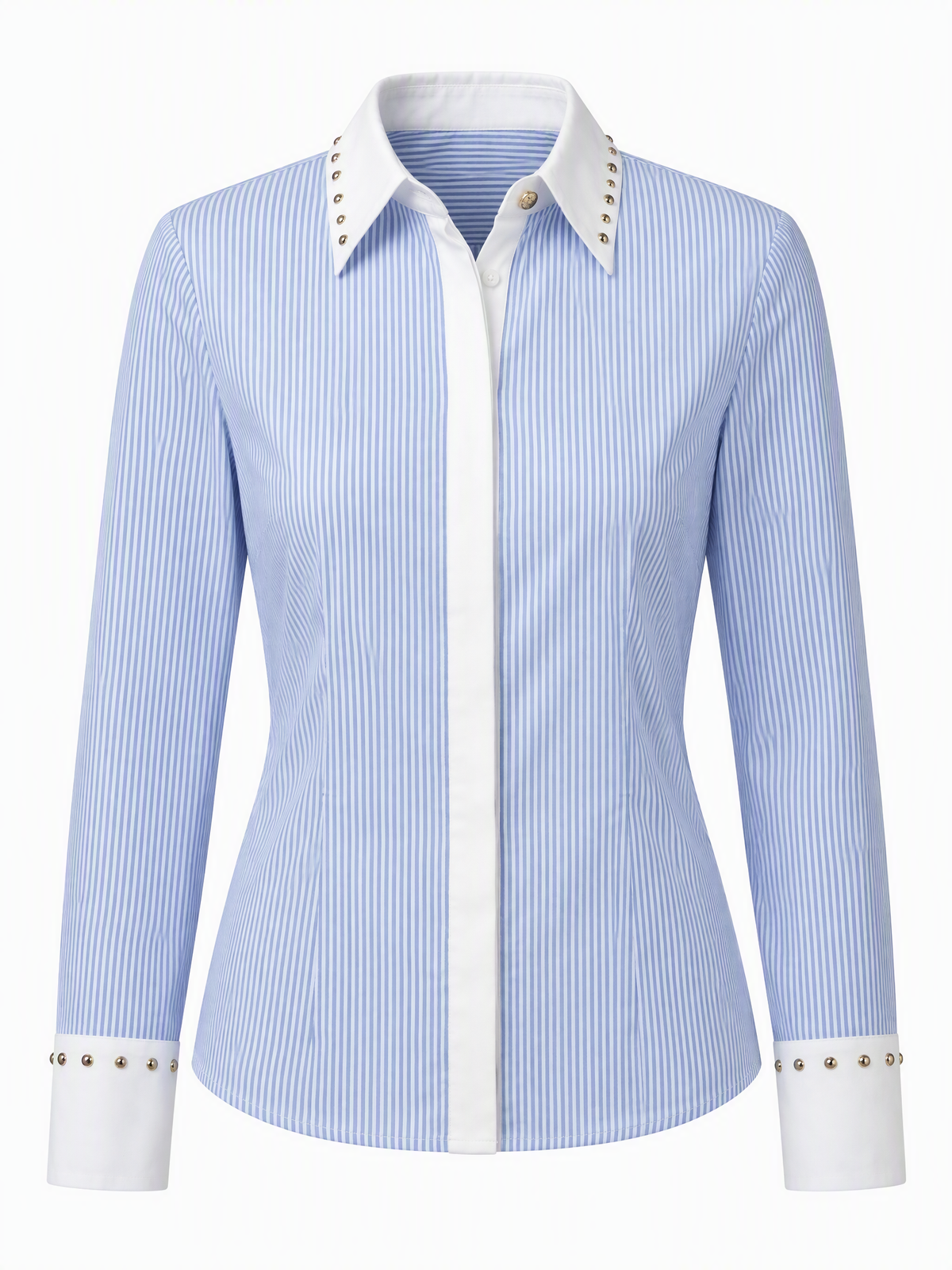 Versace Bluse Blau-Weiß Gestreift mit Verzierungen — ghost