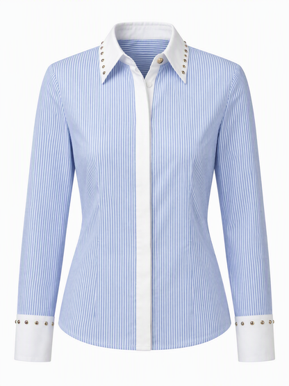 Versace Bluse Blau-Weiß Gestreift mit Verzierungen — ghost