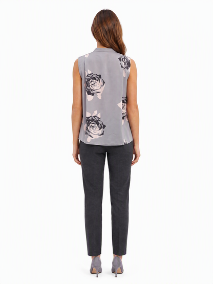 Armani Jeans Bluse Damen ärmellos Rosen-Print Grau — on model