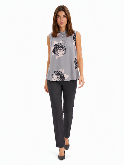 Armani Jeans Bluse Damen ärmellos Rosen-Print Grau — on model
