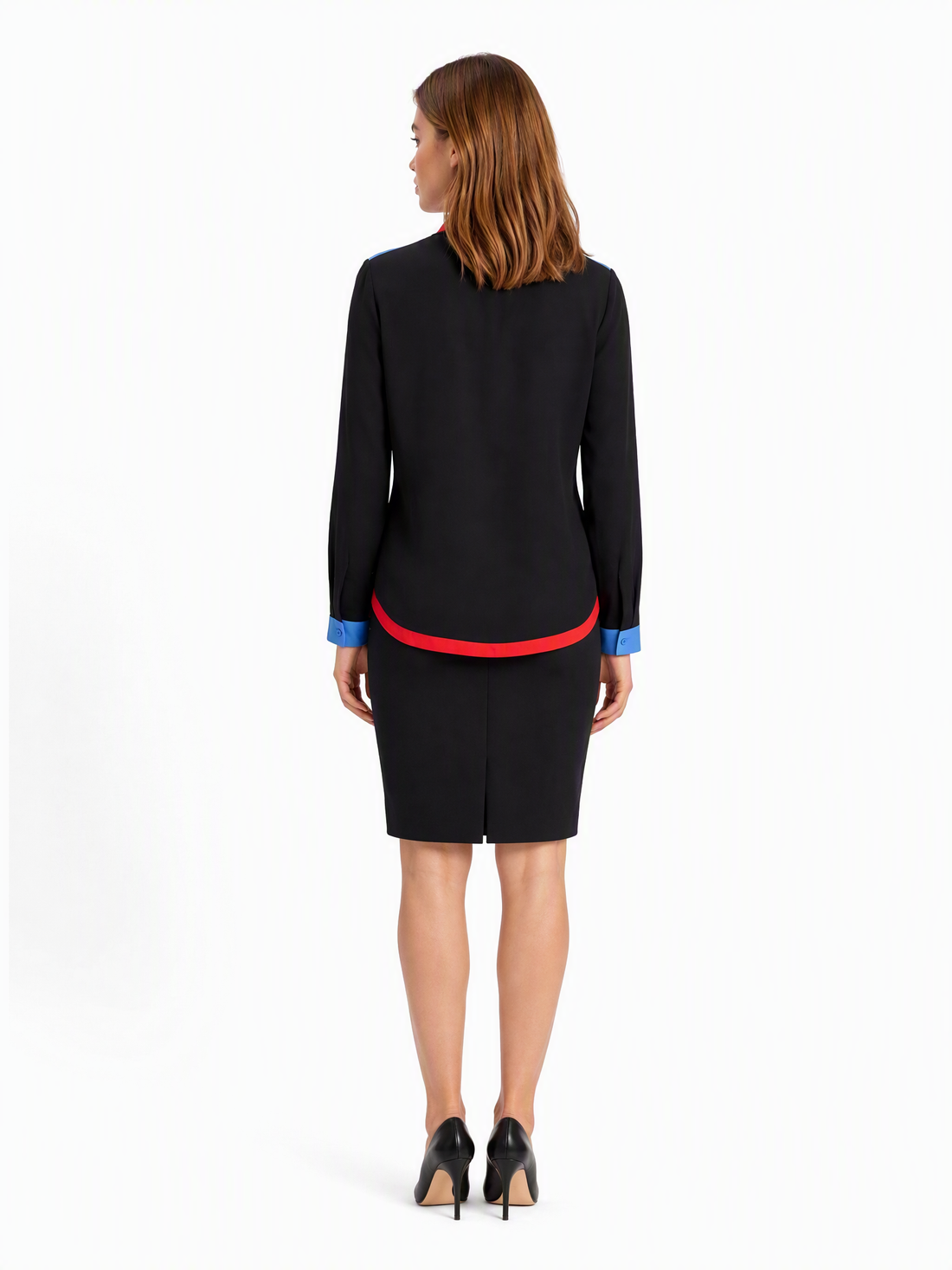 Versace Bluse Schwarz Rot Gelb Blau Colorblock — on model