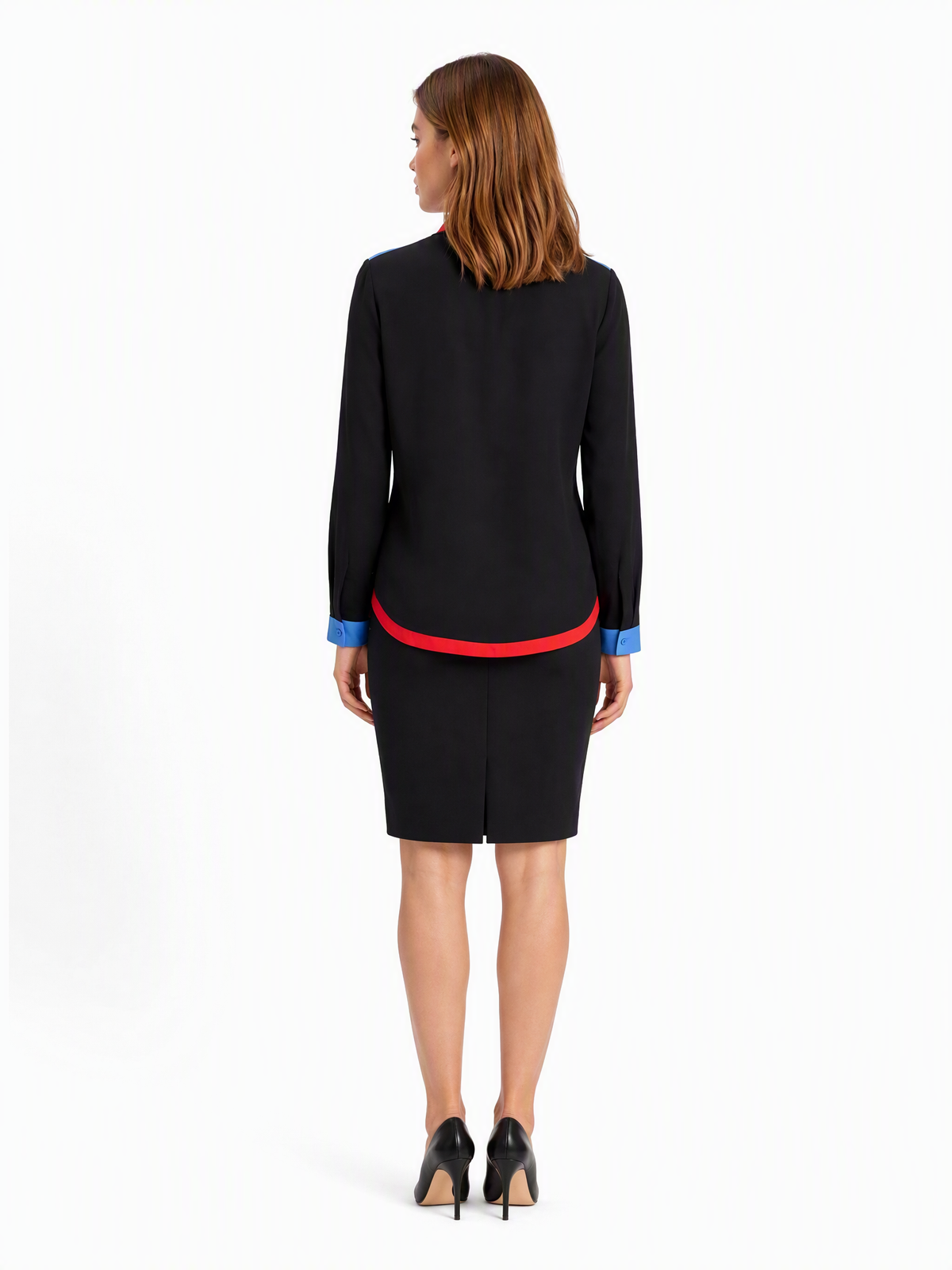 Versace Bluse Schwarz Rot Gelb Blau Colorblock — on model