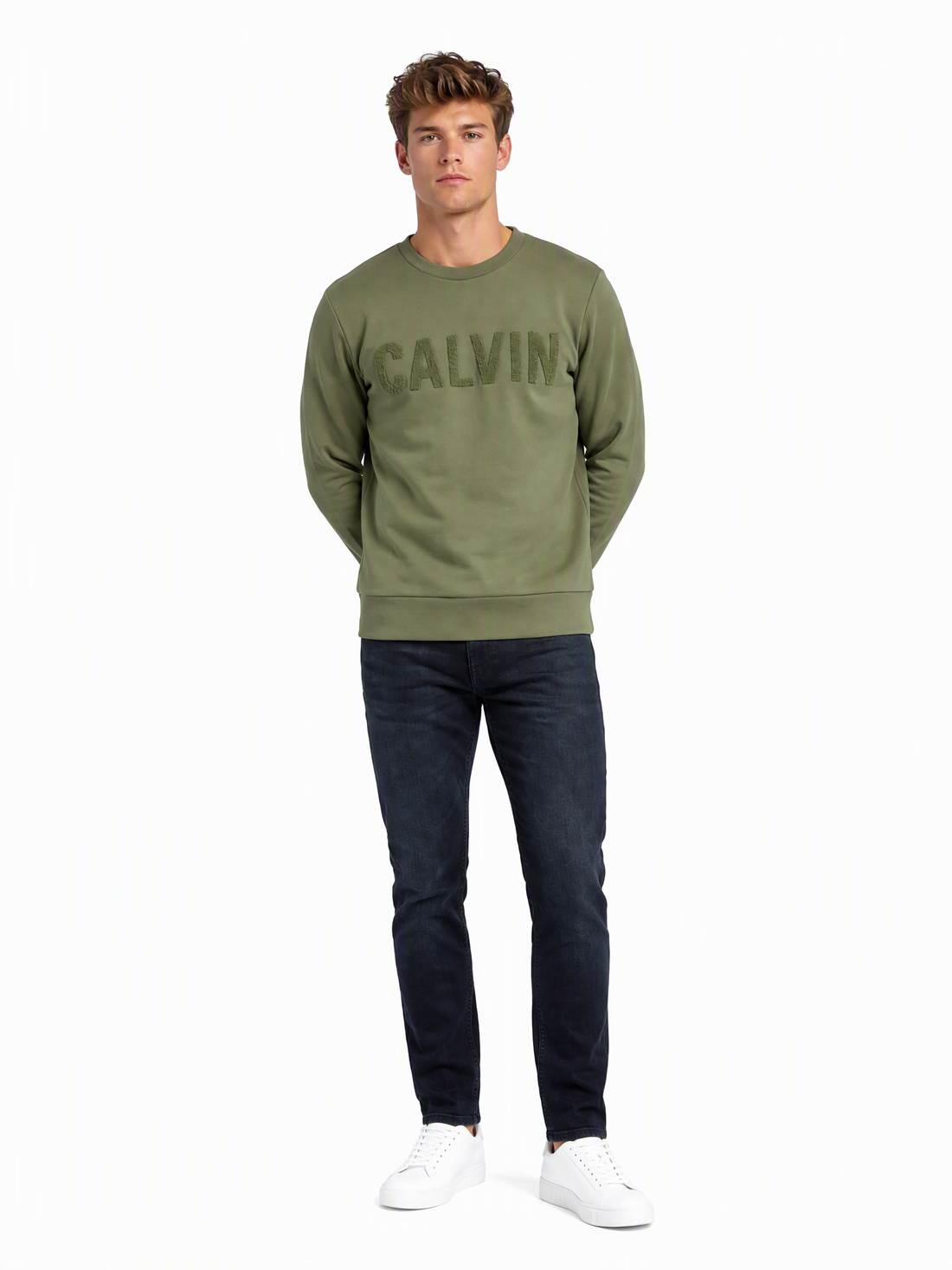 Calvin Klein Jeans Herren Sweatshirt Oliv - Logo (J303661-366) — on model