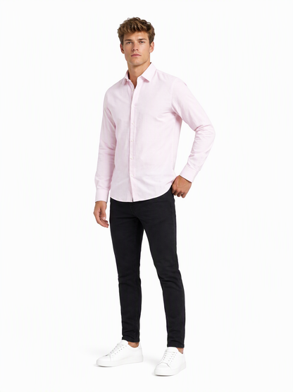 Emporio Armani Herrenhemd Rot-Weiß gestreift — on model