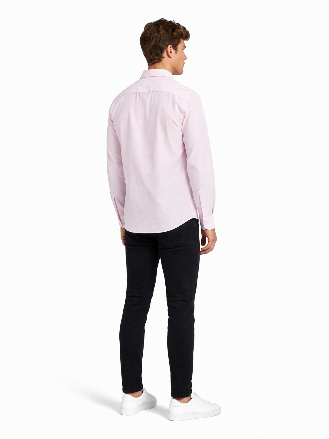 Emporio Armani Herrenhemd Rot-Weiß gestreift — on model