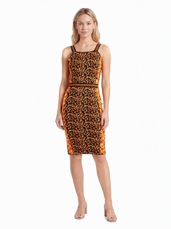 Versace Kleid Blumenmuster Orange Schwarz
