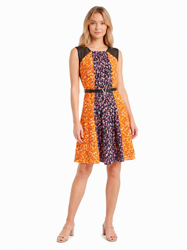 Versace Blütenprint Kleid Orange Schwarz