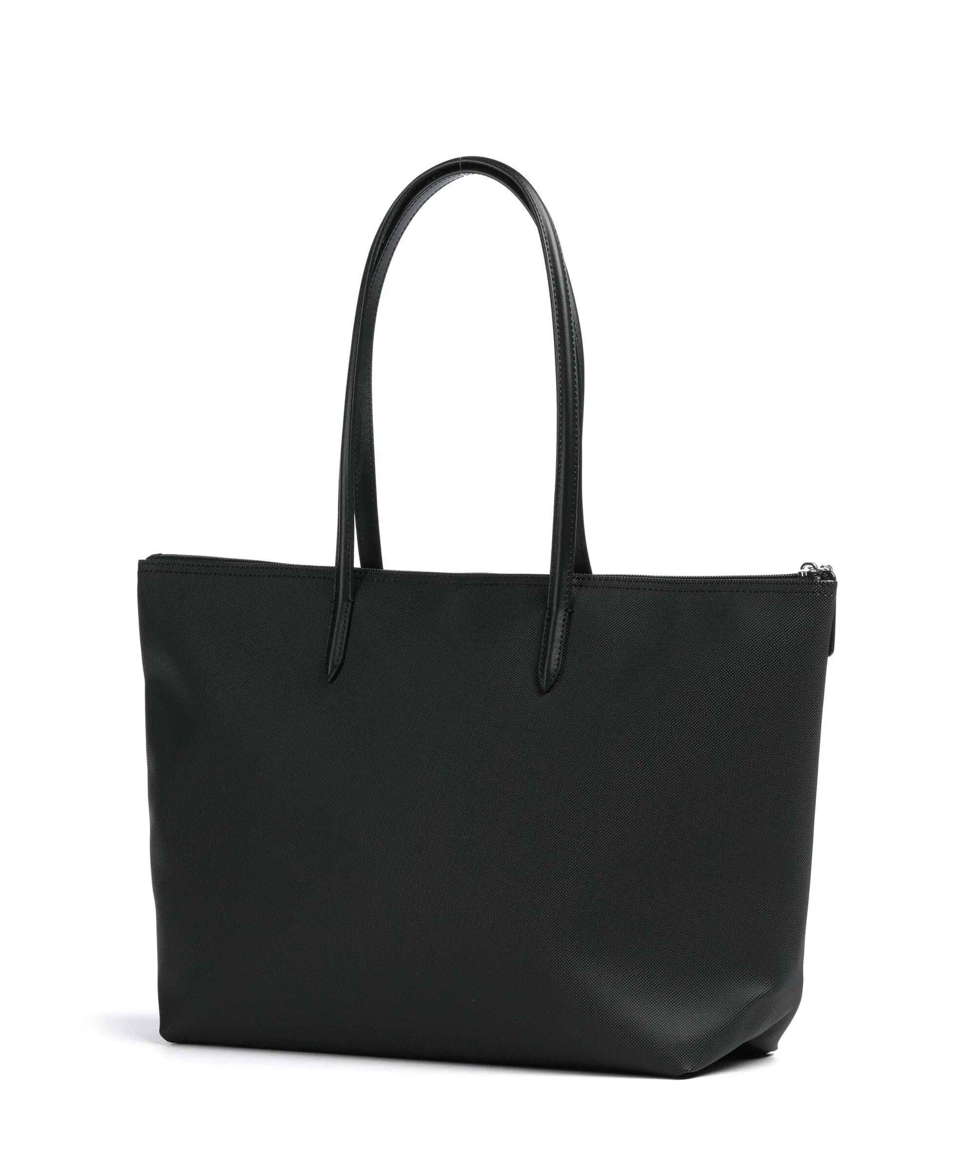 Schwarze Damen-Lacoste L.12.12 Concept Shopper aus Kunststoff, elegante Damentasche mit Logo-Details.
