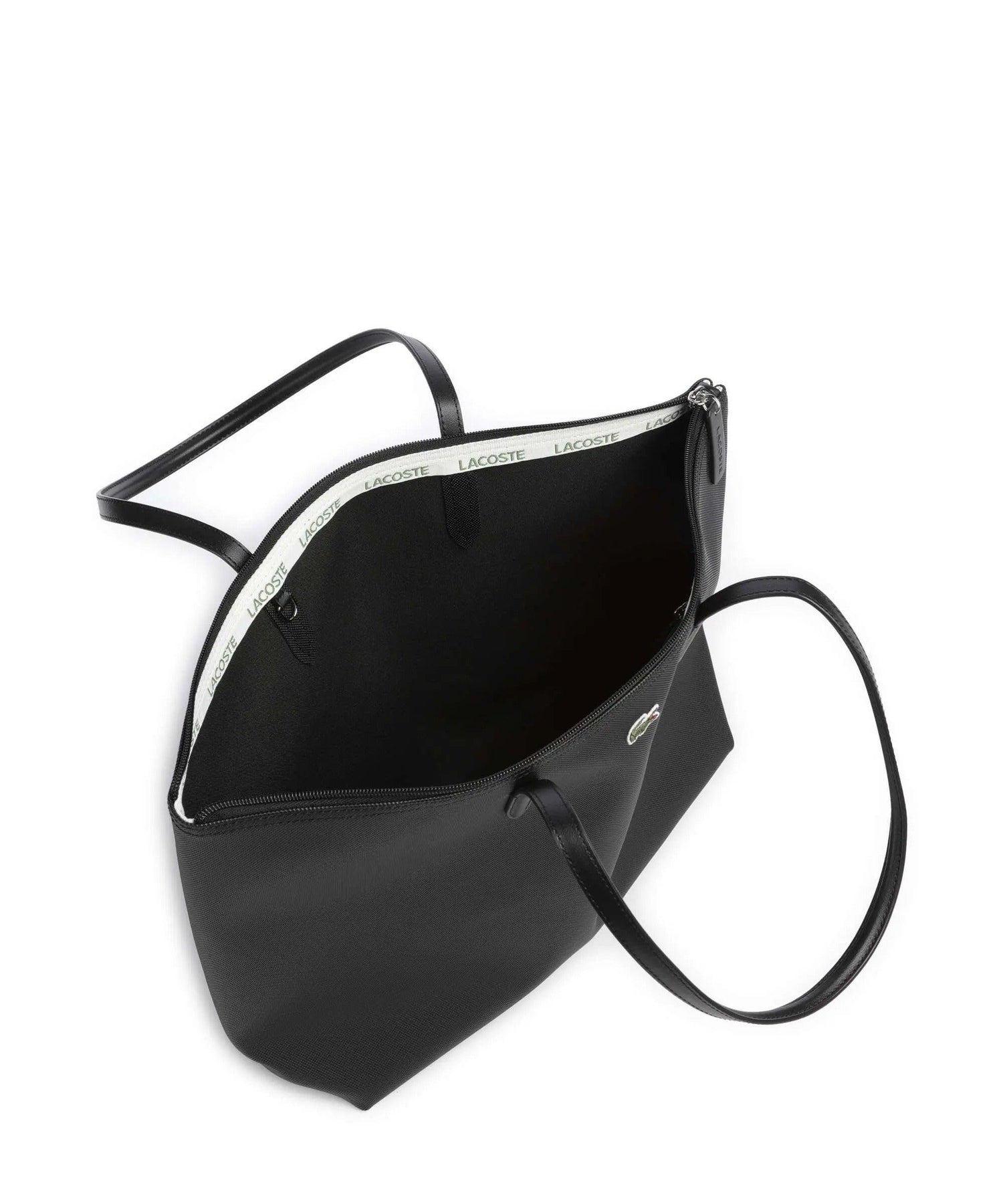 Schwarze Damen Shopper-Tasche von Lacoste L.12.12 Concept aus Kunststoff mit Markenlogo, elegante und praktische Handtasche
