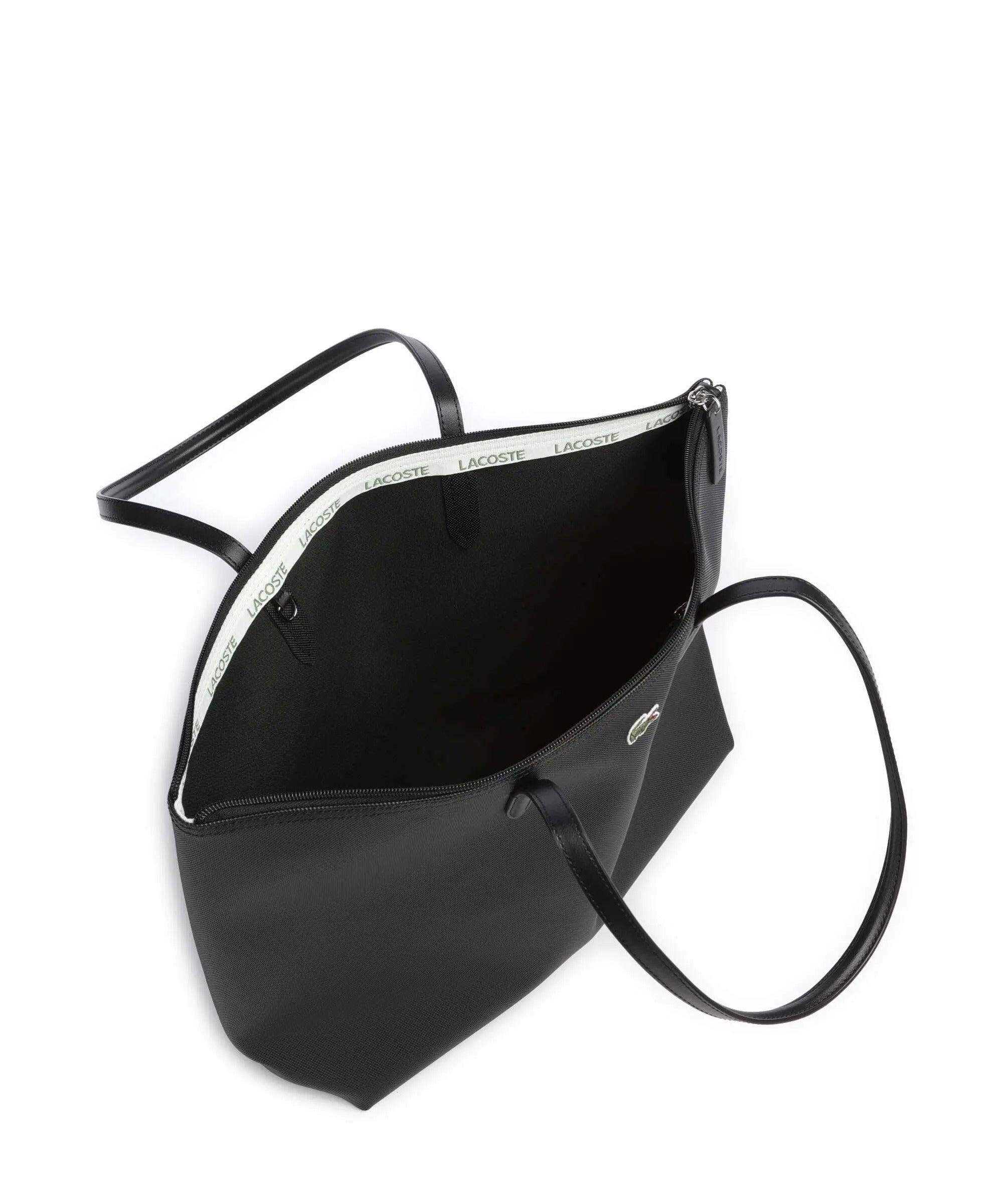 Schwarze Damen Shopper-Tasche von Lacoste L.12.12 Concept aus Kunststoff mit Markenlogo, elegante und praktische Handtasche