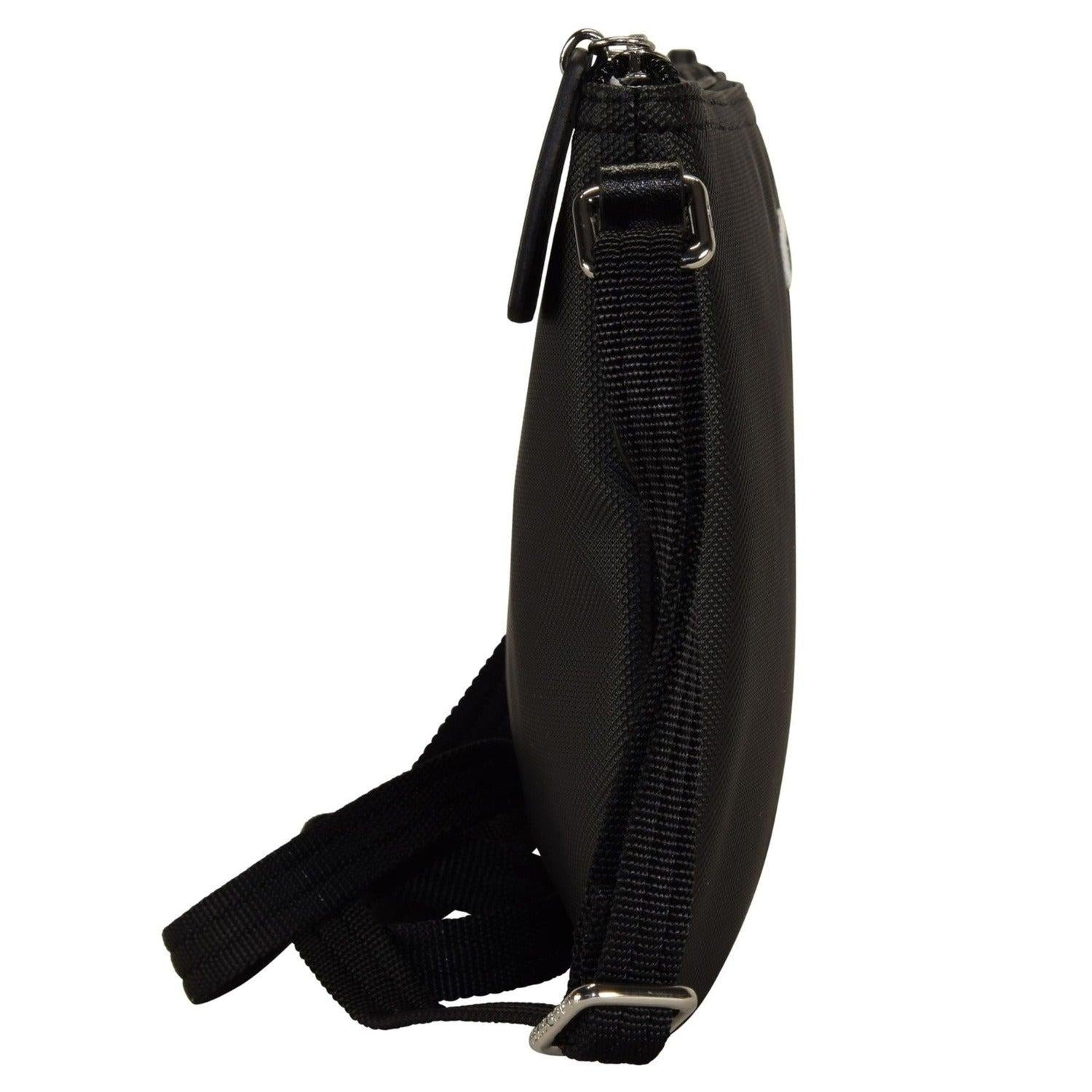 Schwarze Lacoste L.12.12 Concept Damentasche, 27cm Umhängetasche aus Leder, stilvoll und praktisch für Damen.