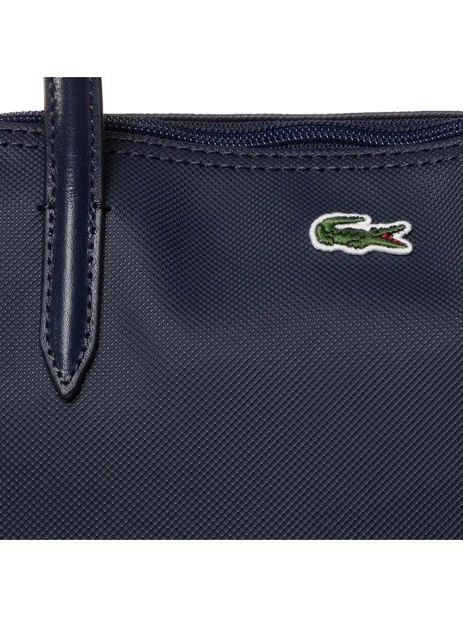 Lacoste Damen Shopping Bag, kleine dunkelblaue Damentasche aus Stoff mit LACOSTE Logo, praktische Einkaufstasche