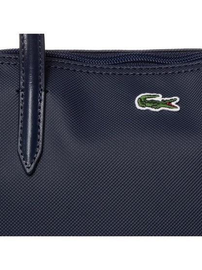 Lacoste Damen Shopping Bag, kleine dunkelblaue Damentasche aus Stoff mit LACOSTE Logo, praktische Einkaufstasche