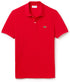 Rotes Lacoste L.12.12 Poloshirt für Herren mit klassischem Kragen und Logo-Stickerei, auf einem weißen Hintergrund gezeigt