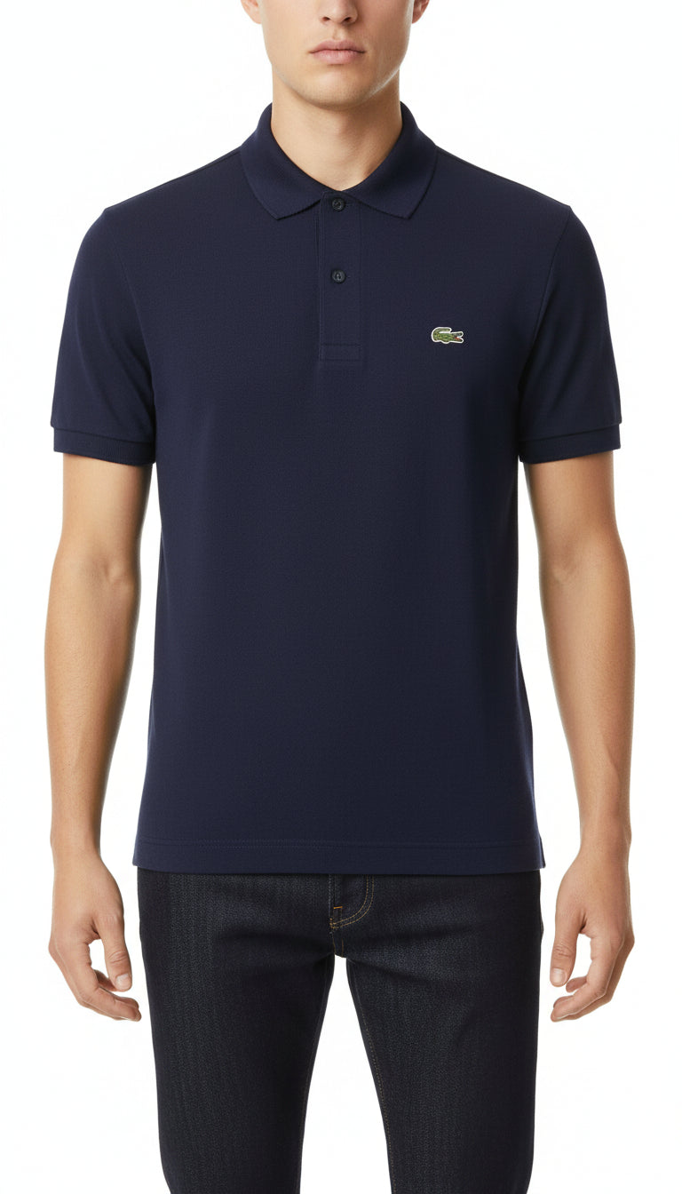 Schwarzes Lacoste L.12.12 Original Poloshirt für Herren im Classic Fit, detailreiche Stoffstruktur sichtbar
