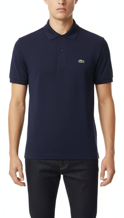 Schwarzes Lacoste L.12.12 Original Poloshirt für Herren im Classic Fit, detailreiche Stoffstruktur sichtbar
