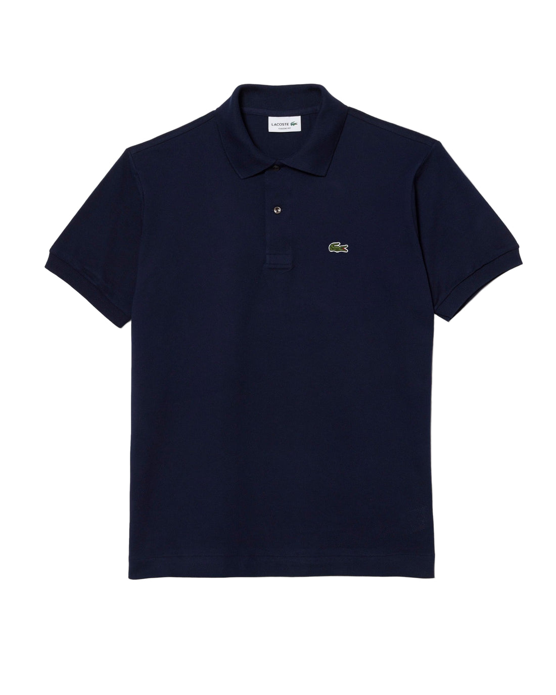 Schwarzes Lacoste L.12.12 Original Poloshirt für Herren, Classic Fit, mit grüner Krokodil-Branding, auf weißem Hintergrund.