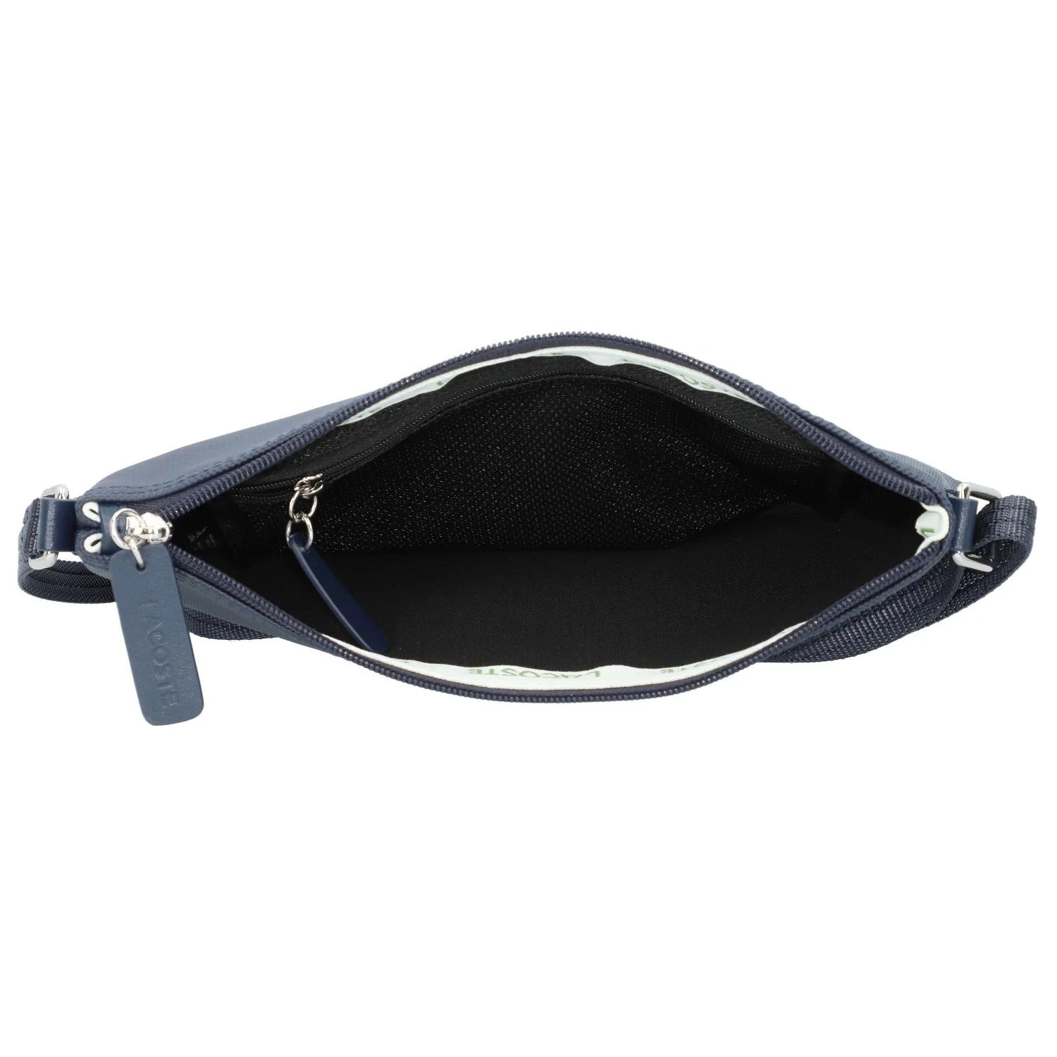 Schwarze Damen-Umhängetasche Lacoste L.12.12 Concept, 27cm, aus robustem Material, mit verstellbarem Schulterriemen.