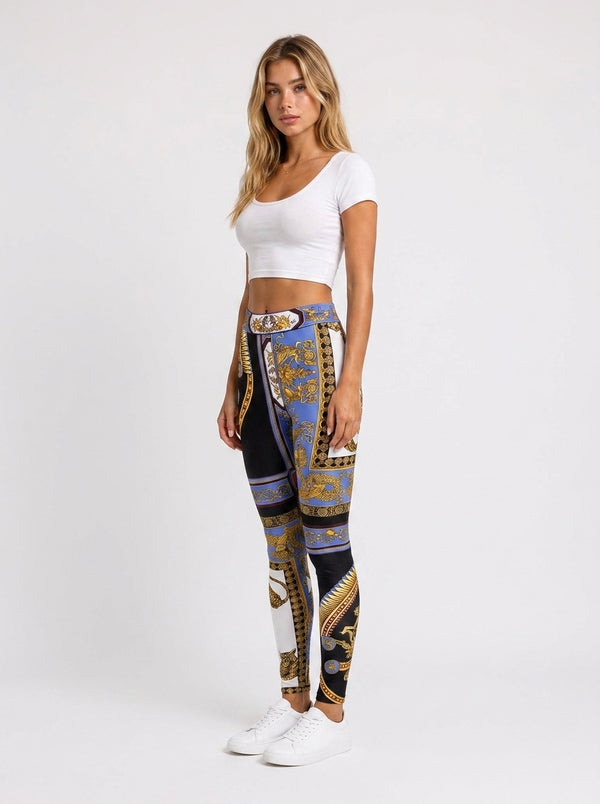 Versace Damenleggings Barock Blau Gold Schwarz