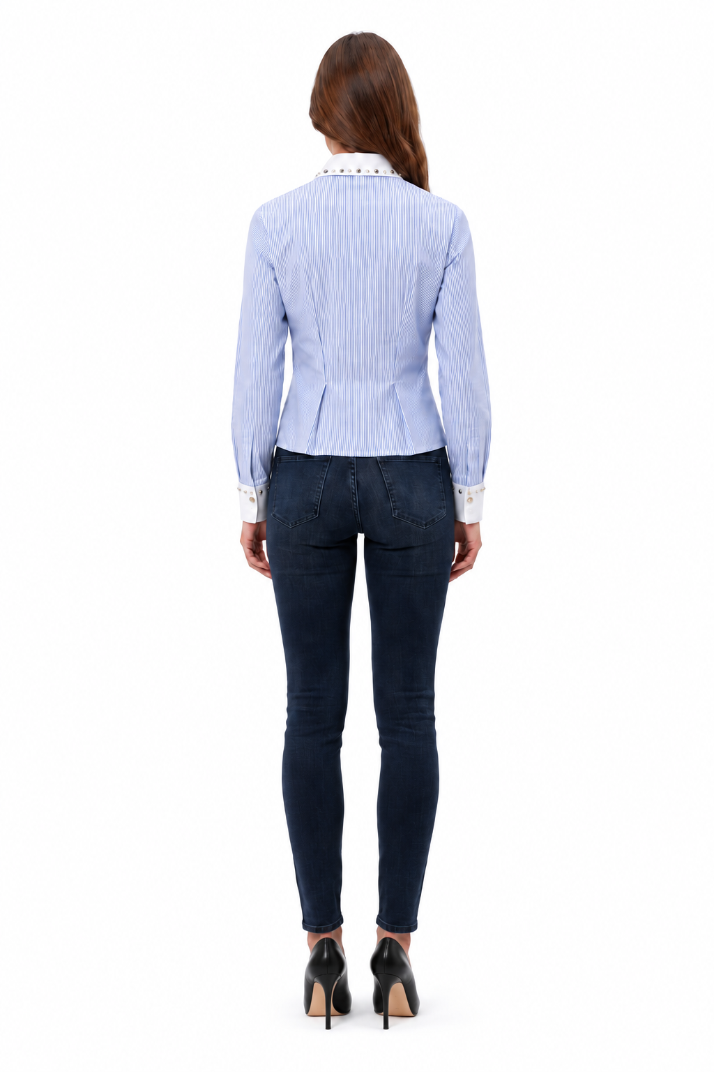 Versace Bluse Blau-Weiß Gestreift mit Verzierungen
